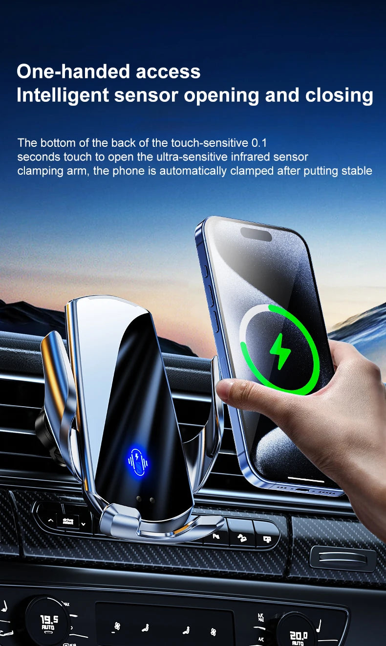Chargeur Voiture Sans Fil 15W - Support Téléphone Grille d'Aération