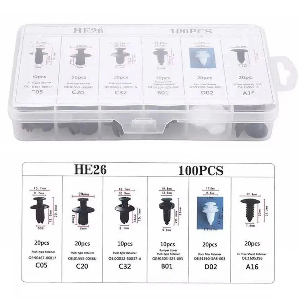 Assortiment de 725 Clips de Fixation Automobile — 23 Tailles, Rivets Nylon + Outil de Retrait