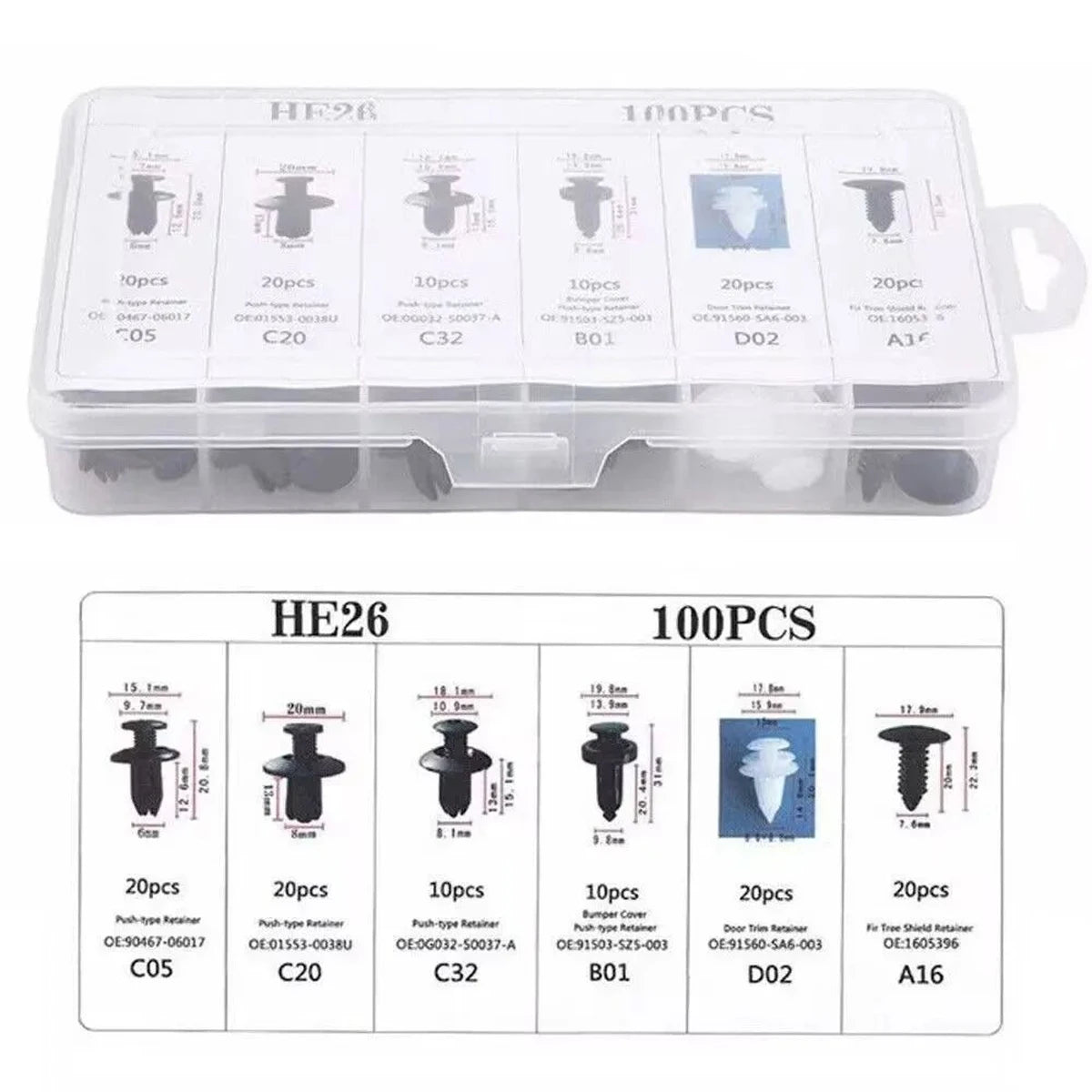 Assortiment de 725 Clips de Fixation Automobile — 23 Tailles, Rivets Nylon + Outil de Retrait