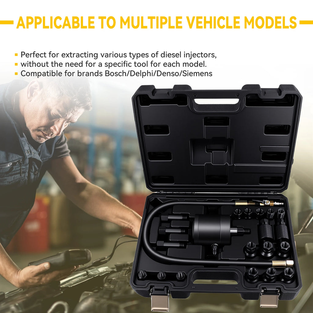 Kit d'Extracteurs d'Injecteurs Pneumatiques Podofo 21 Pièces — Bosch, Delphi, Denso, Siemens