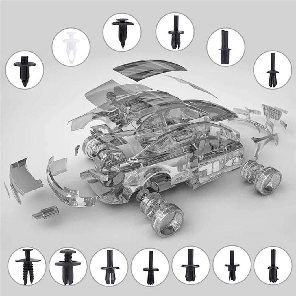 Assortiment de 725 Clips de Fixation Automobile — 23 Tailles, Rivets Nylon + Outil de Retrait
