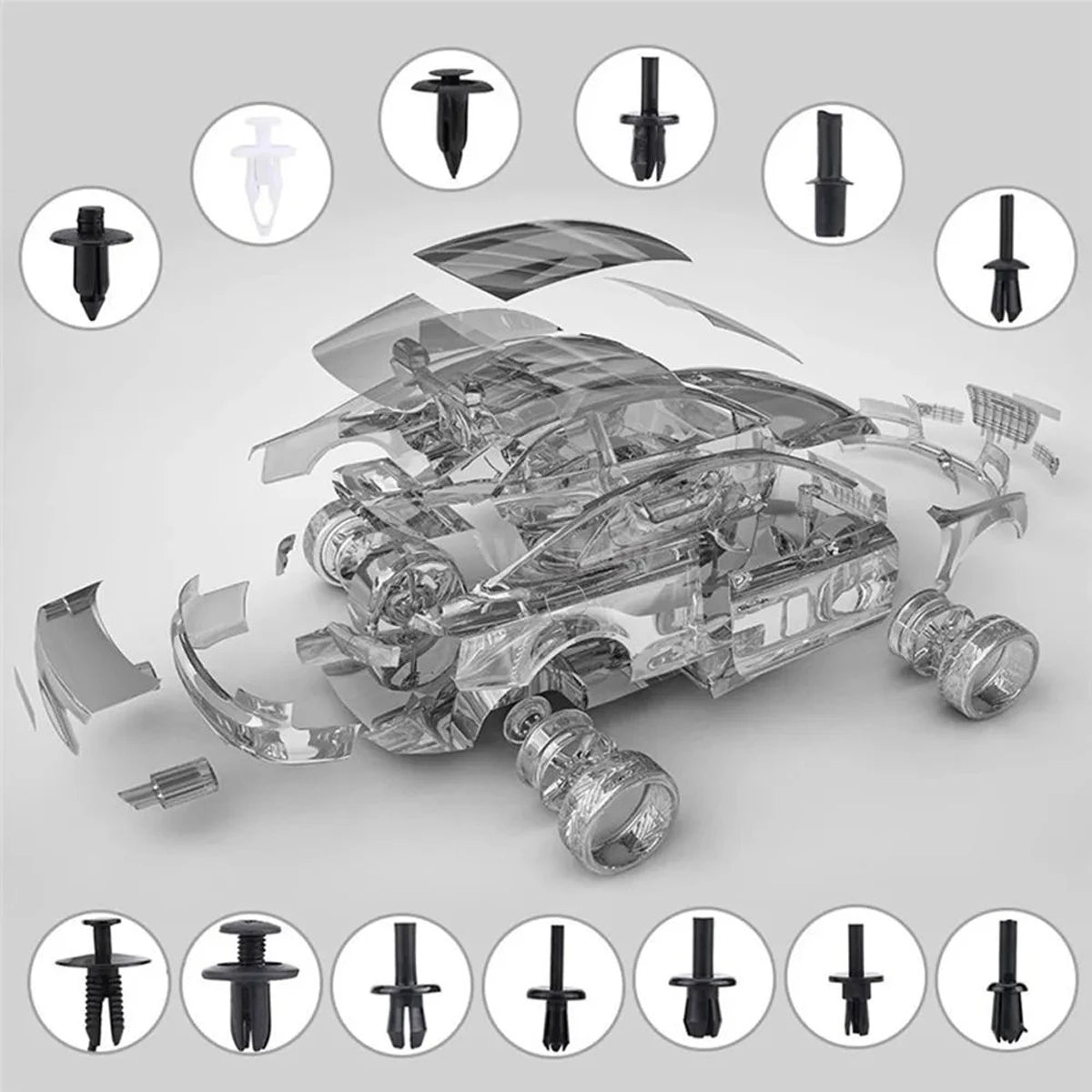Assortiment de 725 Clips de Fixation Automobile — 23 Tailles, Rivets Nylon + Outil de Retrait