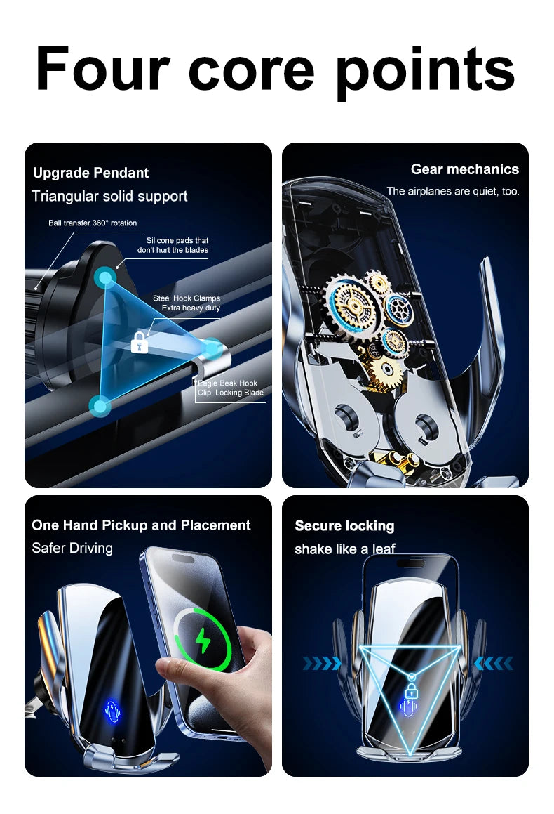 Chargeur Voiture Sans Fil 15W - Support Téléphone Grille d'Aération