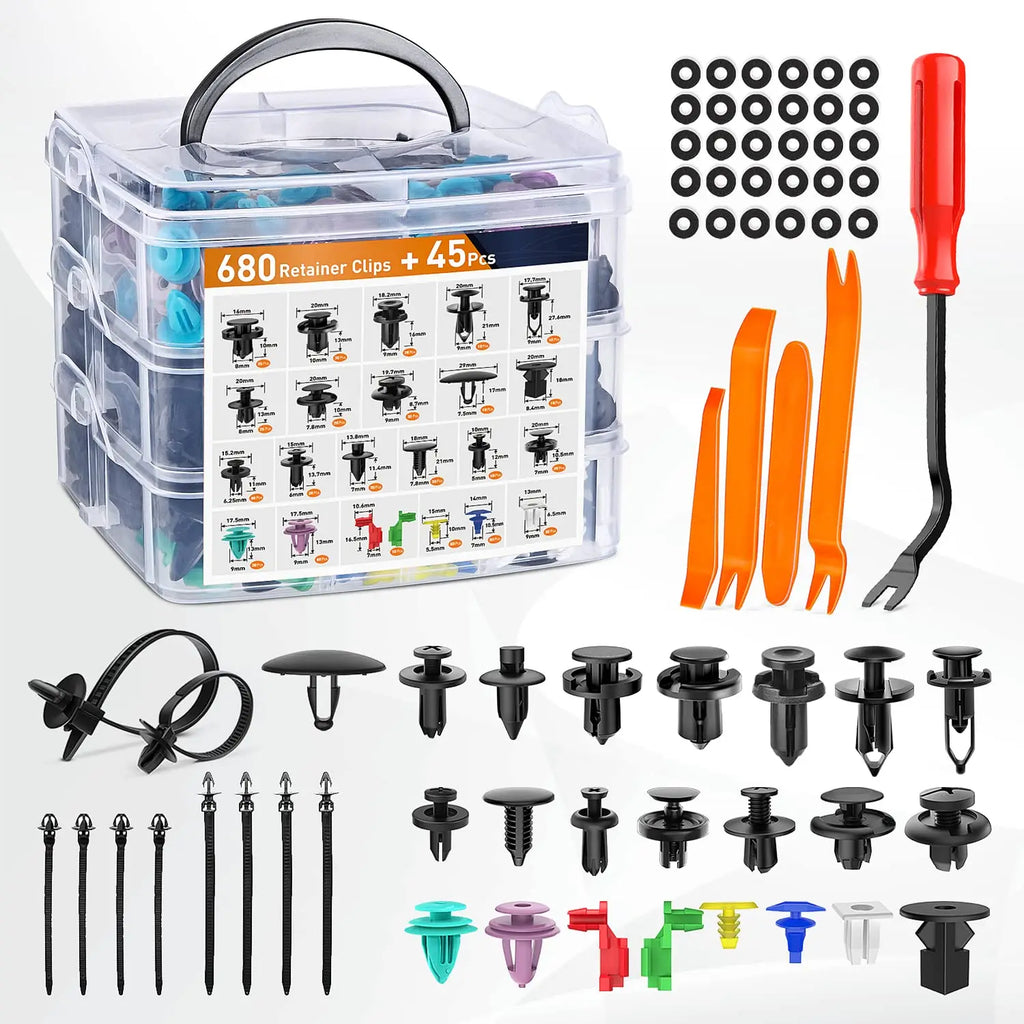 Assortiment de 725 Clips de Fixation Automobile — 23 Tailles, Rivets Nylon + Outil de Retrait