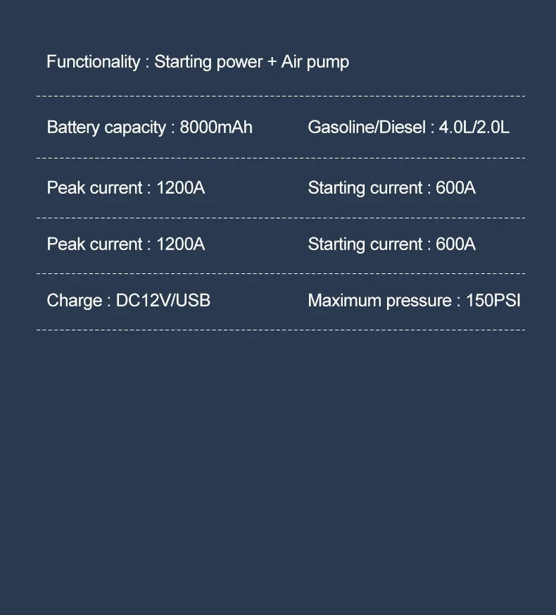 Booster de Batterie EAFC 1200A + Compresseur d'Air 2-en-1 Portable