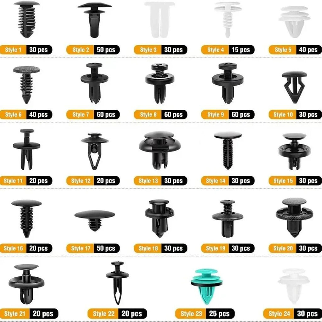 Assortiment de 725 Clips de Fixation Automobile — 23 Tailles, Rivets Nylon + Outil de Retrait