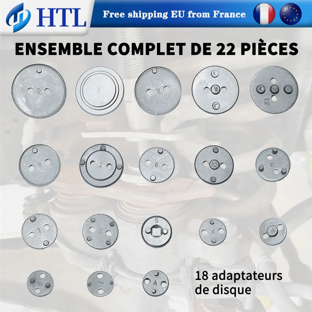 Kit 22 Pièces Compresseur de Piston d'Étrier de Frein + 18 Adaptateurs