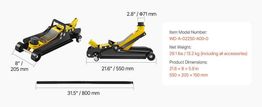 Cric Rouleur Bas Profil 2.5T — Acier Renforcé