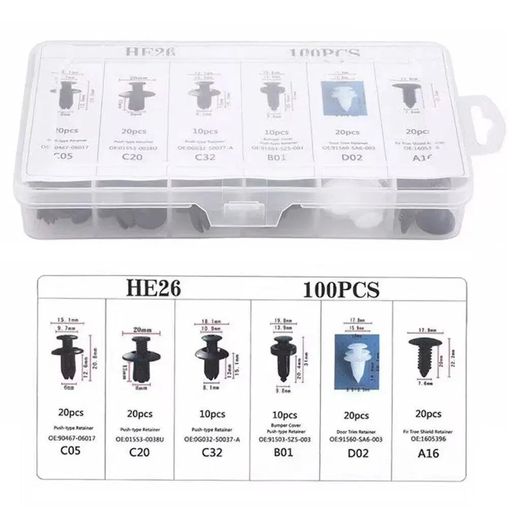 Assortiment de 725 Clips de Fixation Automobile — 23 Tailles, Rivets Nylon + Outil de Retrait